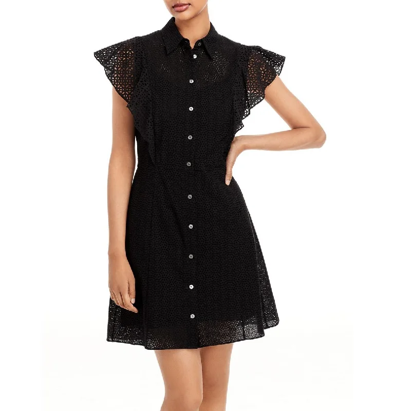 Beaded Dresses for Glamour -Theory Womens Eyelet Flutter Sleeves Shirtdress