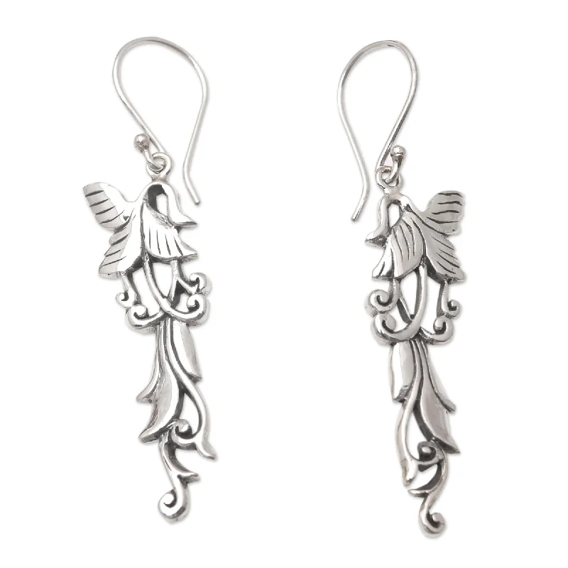 African Drop Earrings with Culture -Novica Handmade Shimmering Tendrils Sterling Silver Dangle Earrings