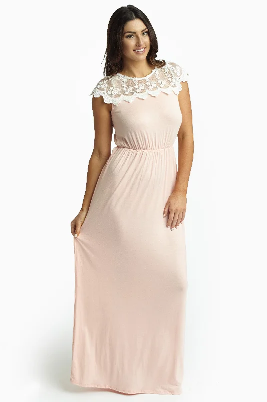 Minimalist Dresses for Simplicity -Pink Lace Top Maxi Dress