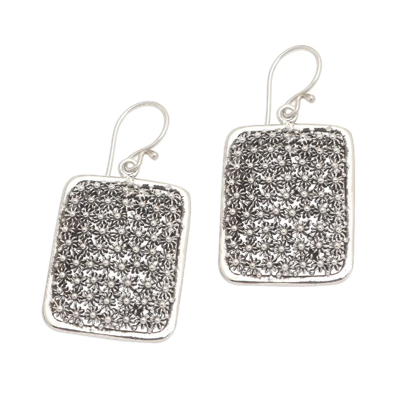 Drop Earrings with Textured Surface -Novica Handmade Sparkle Lights Sterling Silver Dangle Earrings