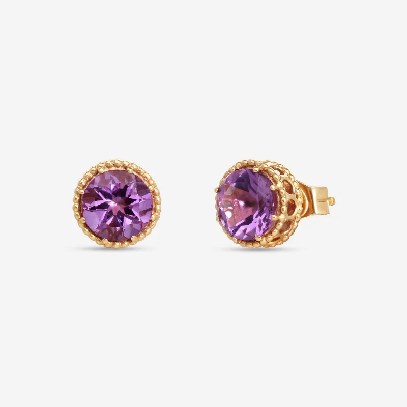 Drop Earrings for Travel Look -Nanis 18K Yellow Gold Amethyst Earrings OA24-560