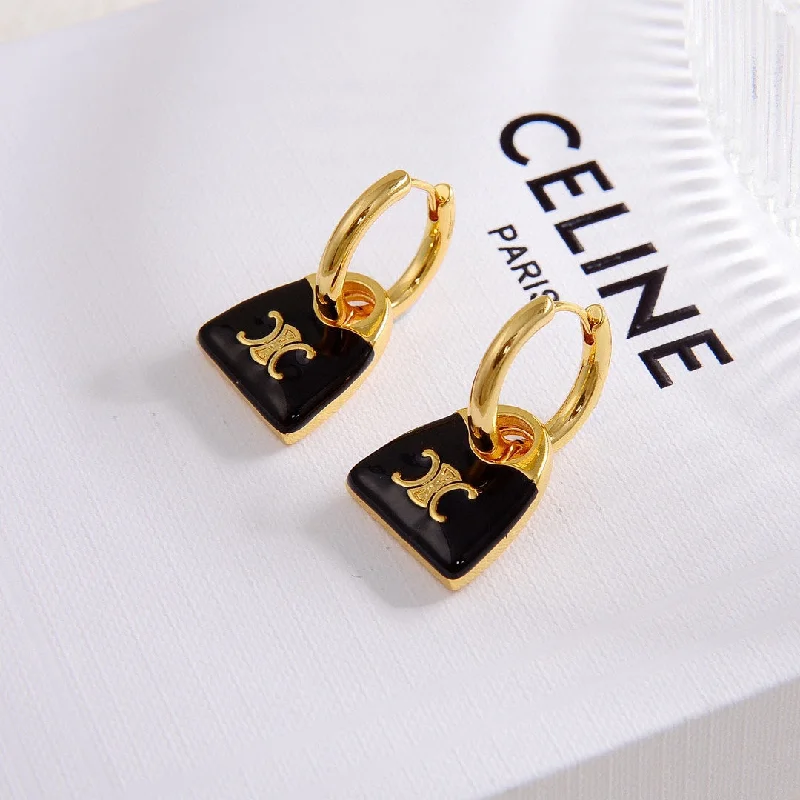 Retro Drop Earrings for Nostalgia -Celine's new black enamel personalized bag with gold earrings EHA101