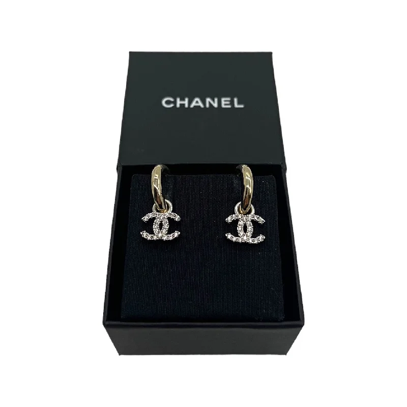 Short Drop Earrings for Subtle -Chanel bags Interlocking CC Gold-tone & Crystal Studded Dangle Earrings