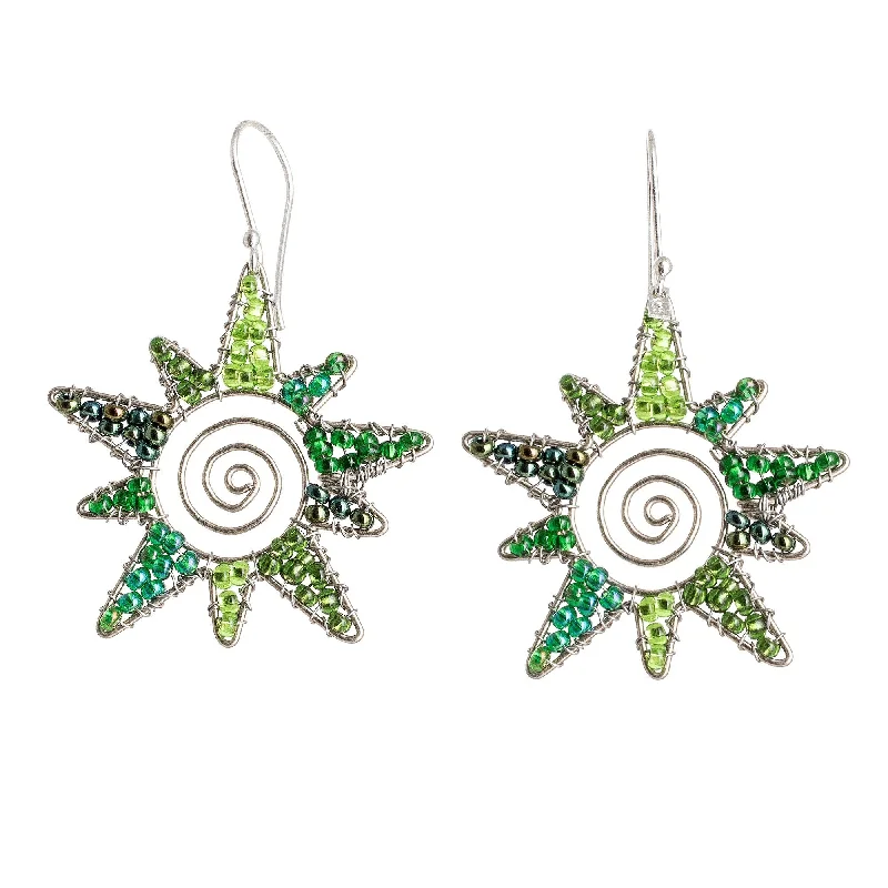 Drop Earrings with Symbolic Elements -Novica Handmade Stellar Green Beaded Dangle Earrings