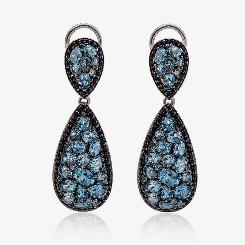 Silver Drop Earrings for Men -Charles Krypell Roxy Sterling Silver and 14K White Gold, Sapphire 0.87ct. tw. and Blue Topaz Drop Earrings 1-607-RXBT