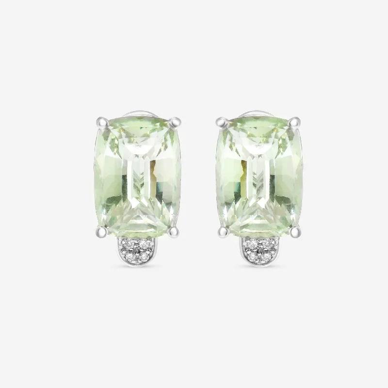 Drop Earrings with Chevron Designs -SuperOro 14K White Gold, Green Quartz and Diamond Huggie Earrings 63104