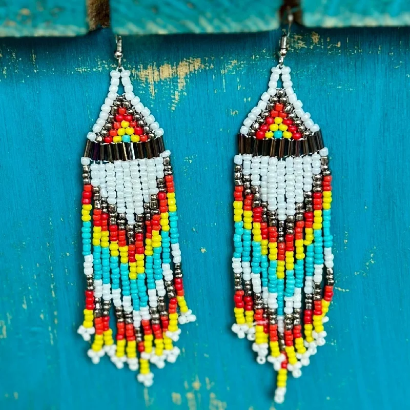 Crystal Drop Earrings for Sparkle -Kiowa Seed Bead Earrings