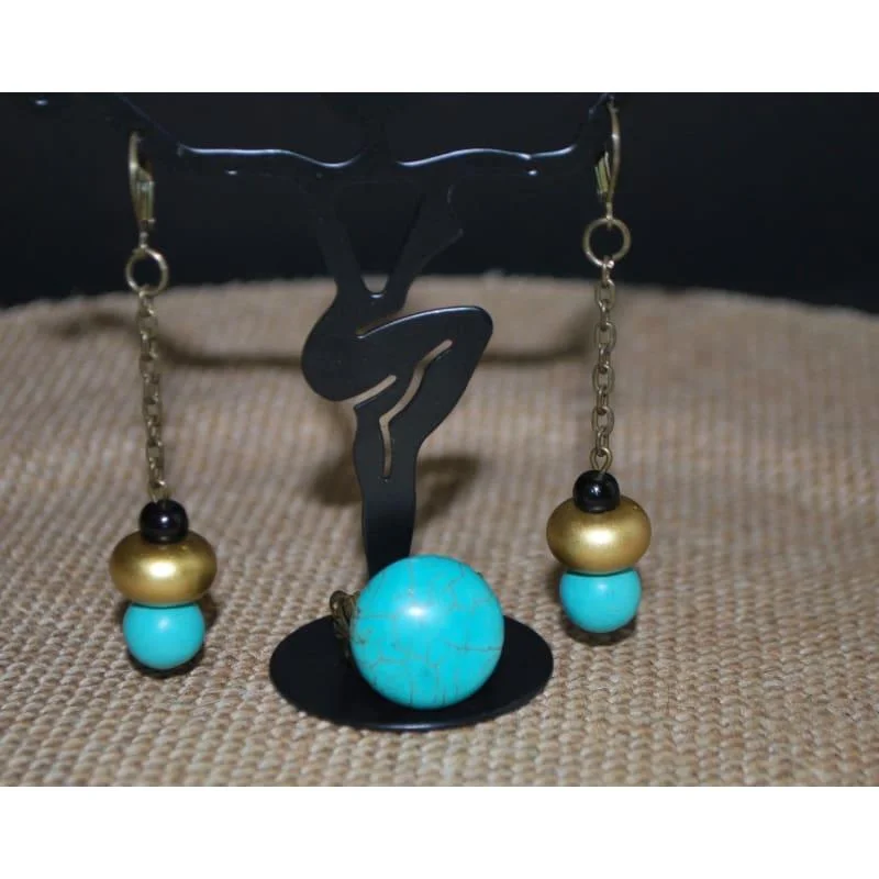 Drop Earrings with Infinity Symbols -Antique Gold and Turquoise Earrings and Ring Women's Earrings