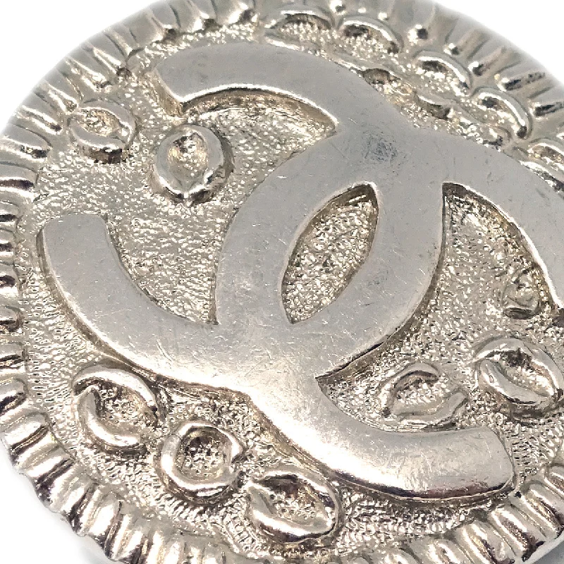 Drop Earrings for Formal Attire -Chanel Button Earrings Clip-On Silver 97P