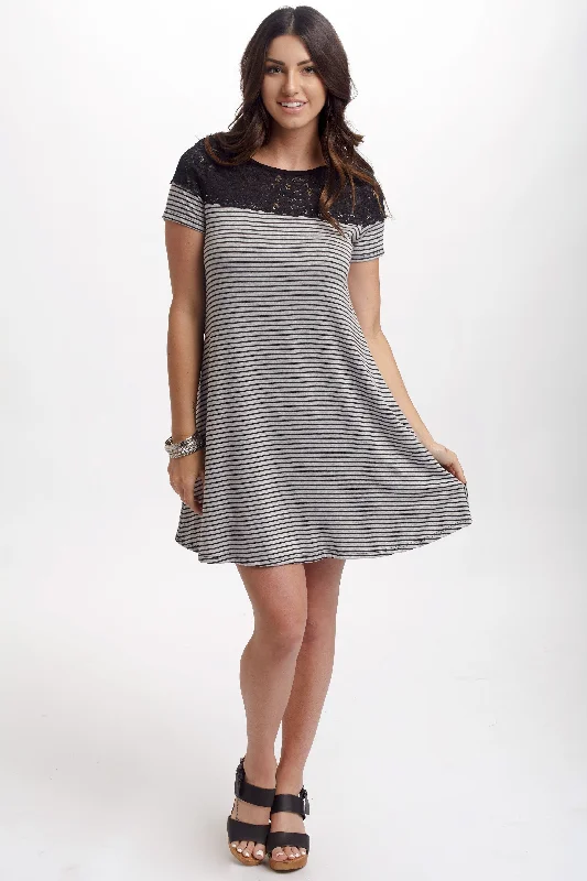 Celtic Dresses with Knotwork -Grey Striped Lace Top Dress