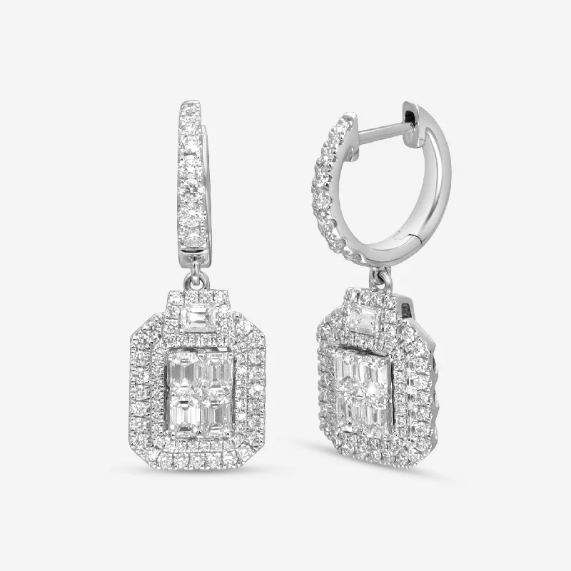 Drop Earrings with Symbolic Elements -Ina Mar 18K White Gold, Diamond 2.17ct. tw Cluster Drop Earrings IMKGK10