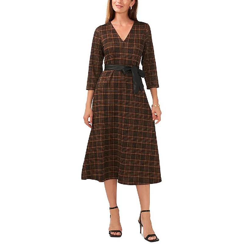 Floral Dresses for Romantic -MSK Womens Plus Knit Plaid Midi Dress