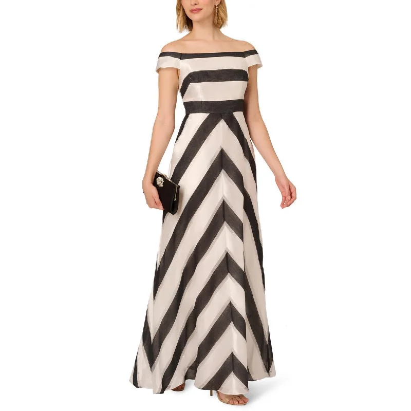 Shift Dresses for Simple Look -Adrianna Papell Womens Striped Off-The-Shoulder Evening Dress