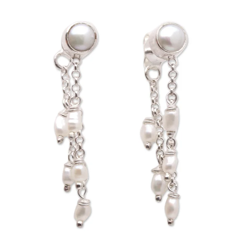 Indian Drop Earrings with Intricacy -Novica Handmade Pearl Lights Cultured Pearl Dangle Earrings