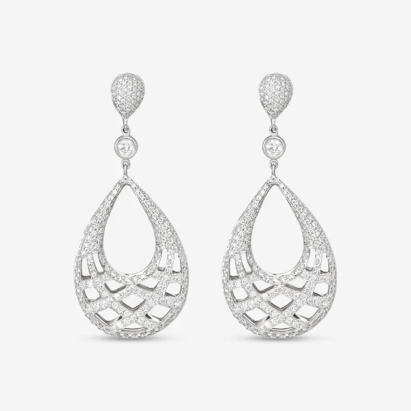 Ethnic Drop Earrings with Tribal Design -Kwiat Jacquard 18K White Gold Diamond Teardrop Earrings E-2158-0-DIA-18KW