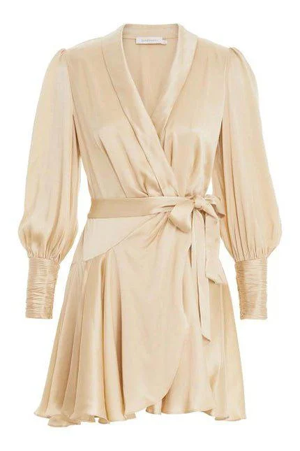 Evening Dresses for Formal Events -Wrap Mini Dress - Cream