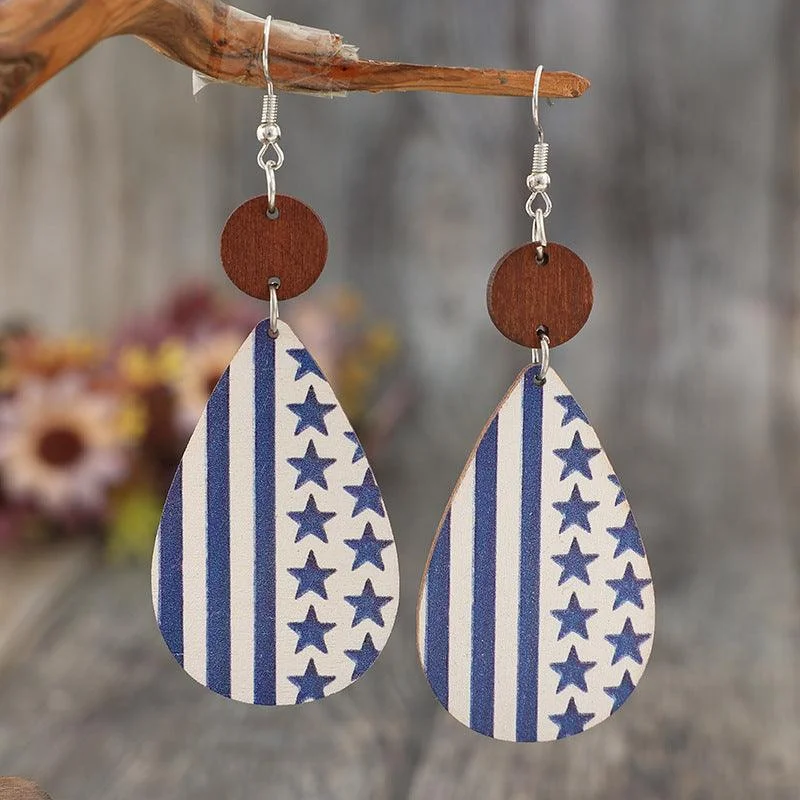 Drop Earrings for Party Look -Earrings USA Pattern Printed PU Leather Dangle Earrings