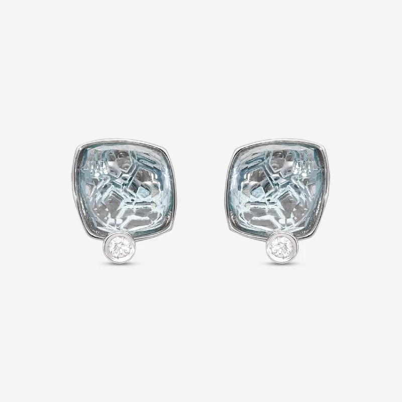 Drop Earrings with Abstract Designs -SuperOro Ice 18K White Gold Diamond & Sky Top Blue Topaz Earrings ICE/O049