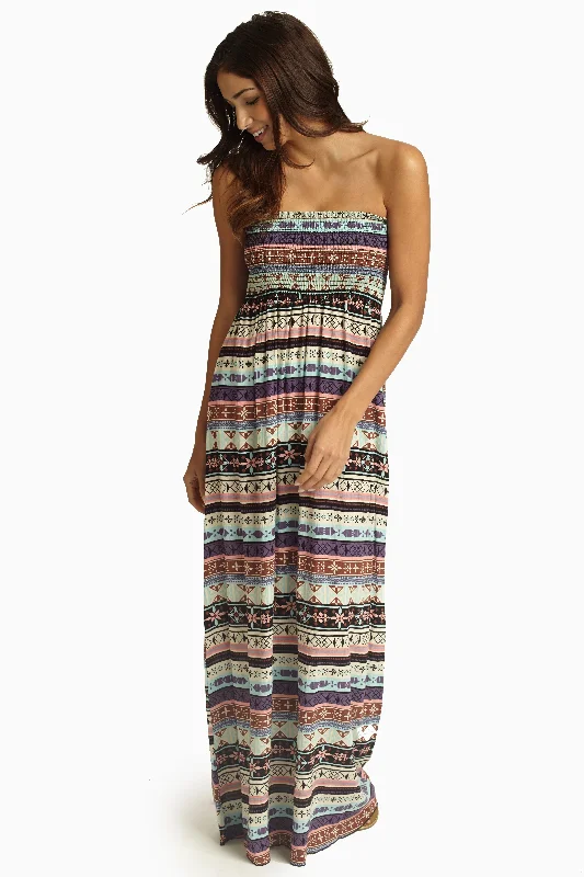 Christmas Dresses for Holiday -Ivory Multi-Color Printed Strapless Maxi Dress