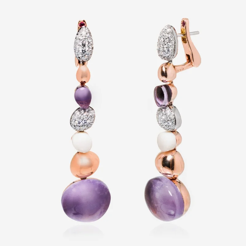 Lead Free Drop Earrings for Health -Roberto Coin Ikebana 18K Rose Gold And 18K White Gold Diamond 1.10ct. tw. Amethyst Earrings 342876AHERAX