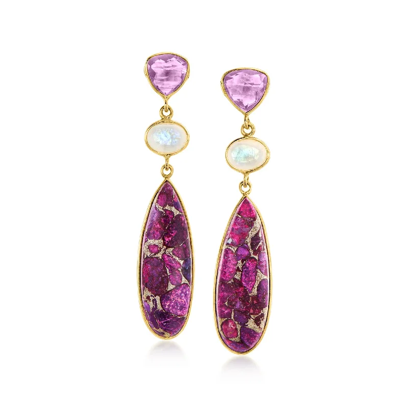 Rhinestone Drop Earrings for Sparkle -Ross-Simons Amethyst and Multi-Gemstone Drop Earrings in 18kt Gold Over Sterling