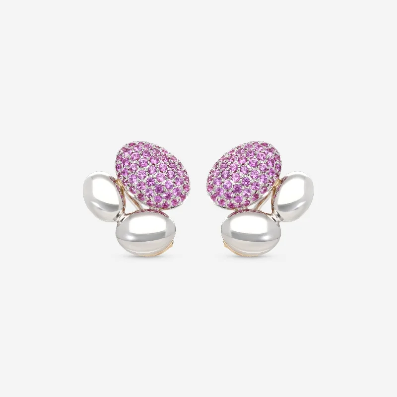 Clip On Drop Earrings for Non Pierced -Gübelin Madagascar 18K White & Rose Gold Pink Sapphire Clip Earrings 44K-1233.8