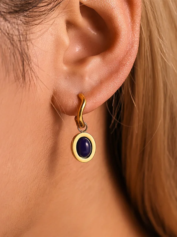 Heart Shaped Drop Earrings for Love -Oval Drop Earrings Agate Kyanite Stone Stainless Steel 18K gold-plated Gold