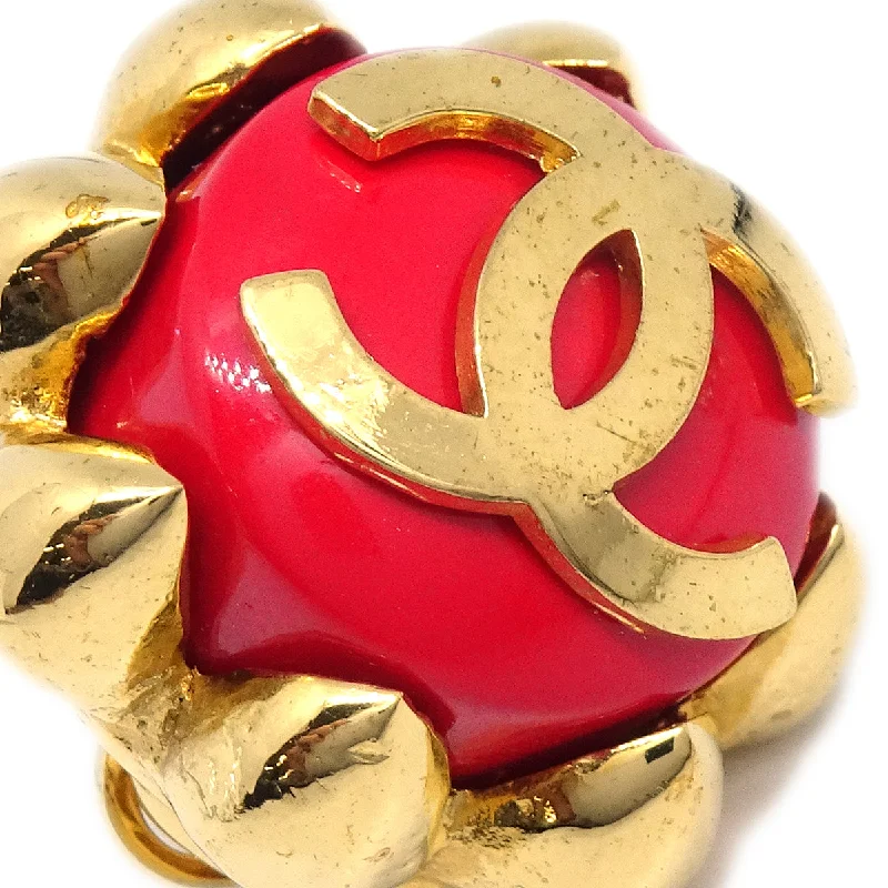 Drop Earrings with Embossed Patterns -Chanel Button Earrings Clip-On Red 29