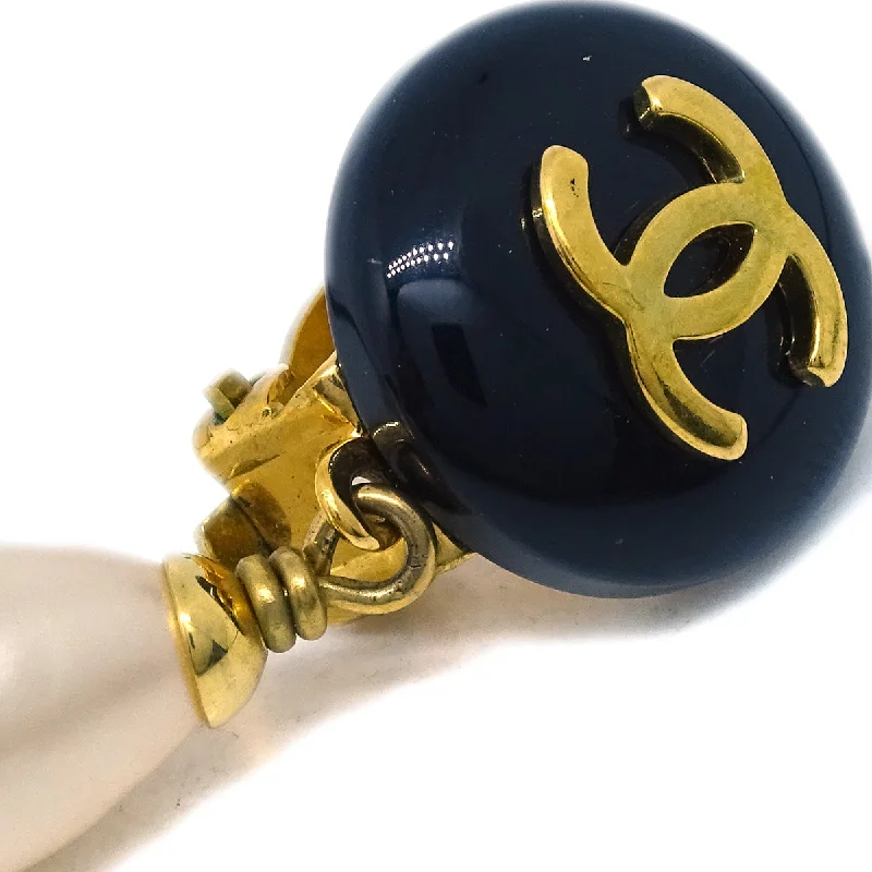 Drop Earrings for Gym Workout -Chanel Artificial Pearl Dangle Earrings Clip-On Gold 95P