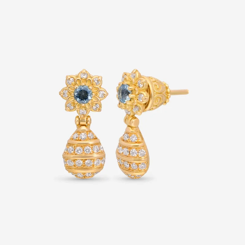 Drop Earrings for Christmas Party -Konstantino Melissa 18K Yellow Gold, Diamond and Aquamarine Drop Earrings  SKMK03108-18KT-147