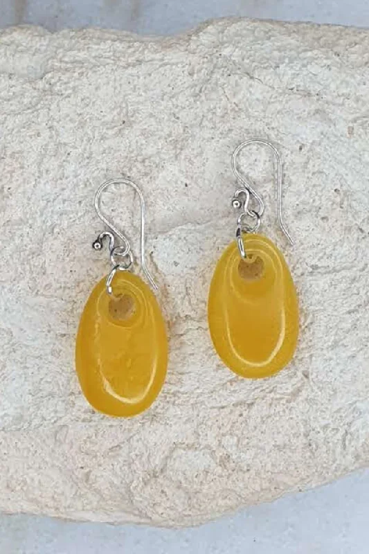 Drop Earrings with Enamel Coating -Petite Resin Oval Drop Earrings