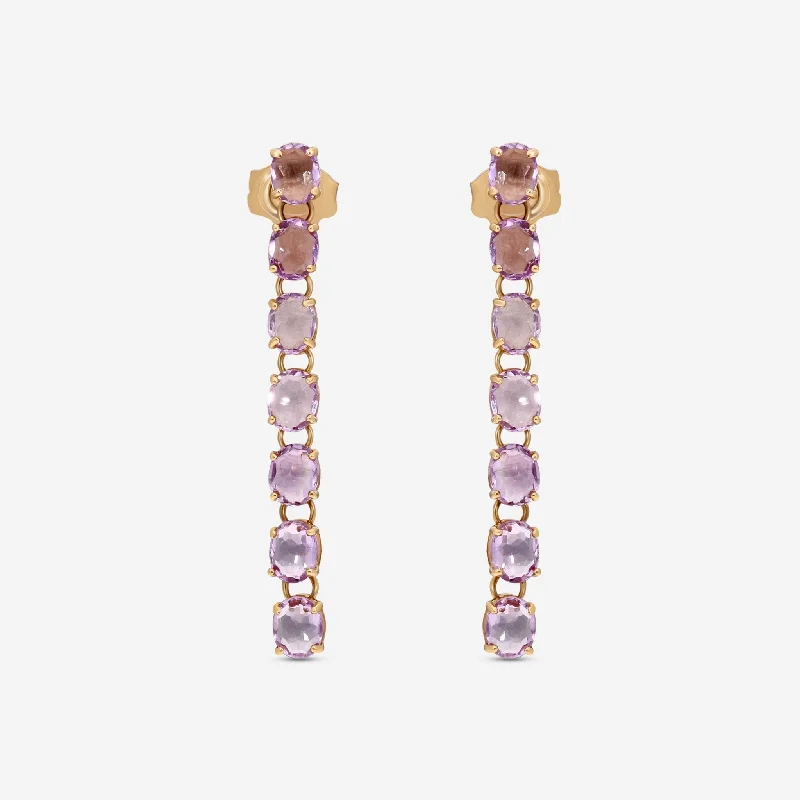 Short Drop Earrings for Subtle -Nanis 18K Yellow Gold Amethyst Stone Earrings OA28-565