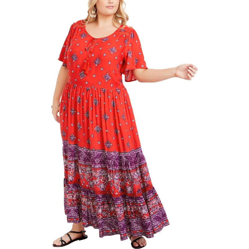 Flared Dresses for Retro -Aveology Womens Plus Zariah Printed Tiered Midi Dress