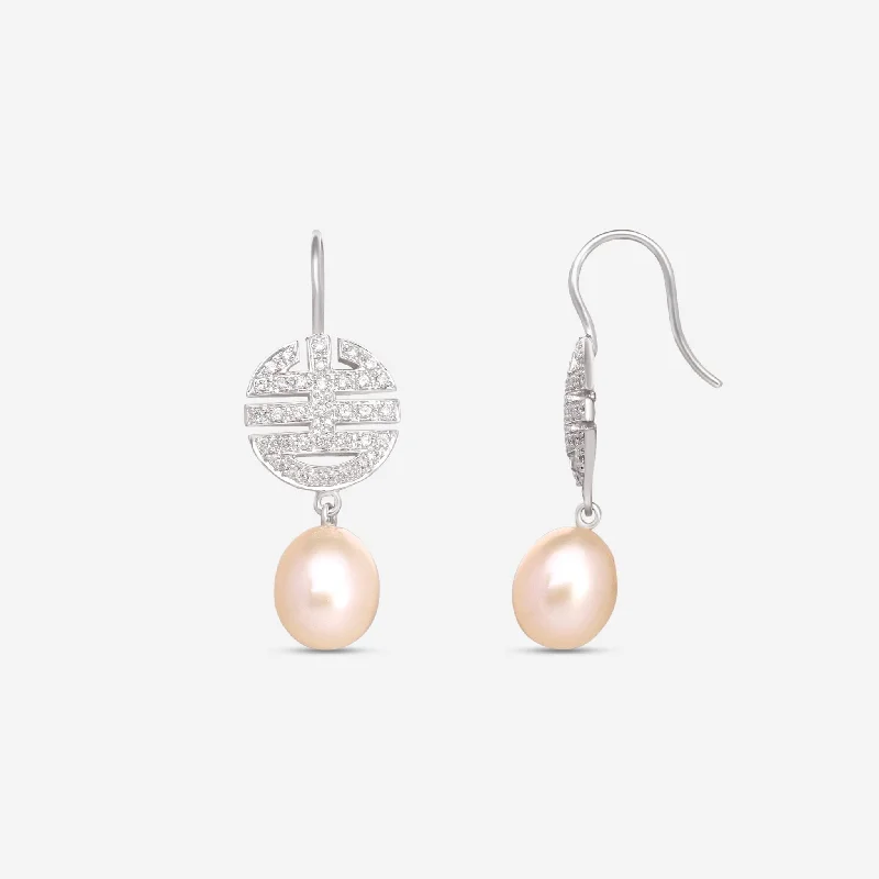 Drop Earrings with Etched Designs -Mimi Milano Ognibene 18K White Gold, Diamond & Pearl Drop Earrings O061A02