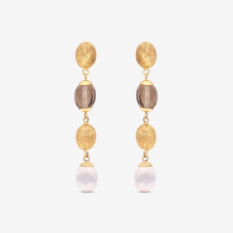 Drop Earrings for Prom Night -Nanis 18K Yellow Gold Rhodonite & Crystal Drop Earrings ON4-539