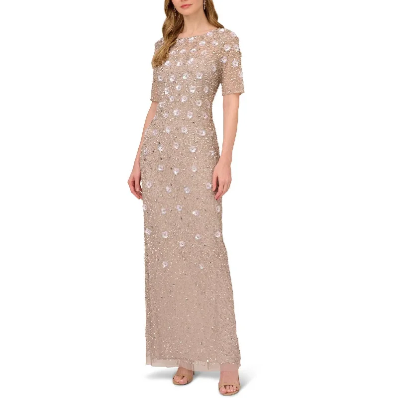 Faux Leather Dresses for Affordable -Adrianna Papell Womens Floral Embellished Evening Dress