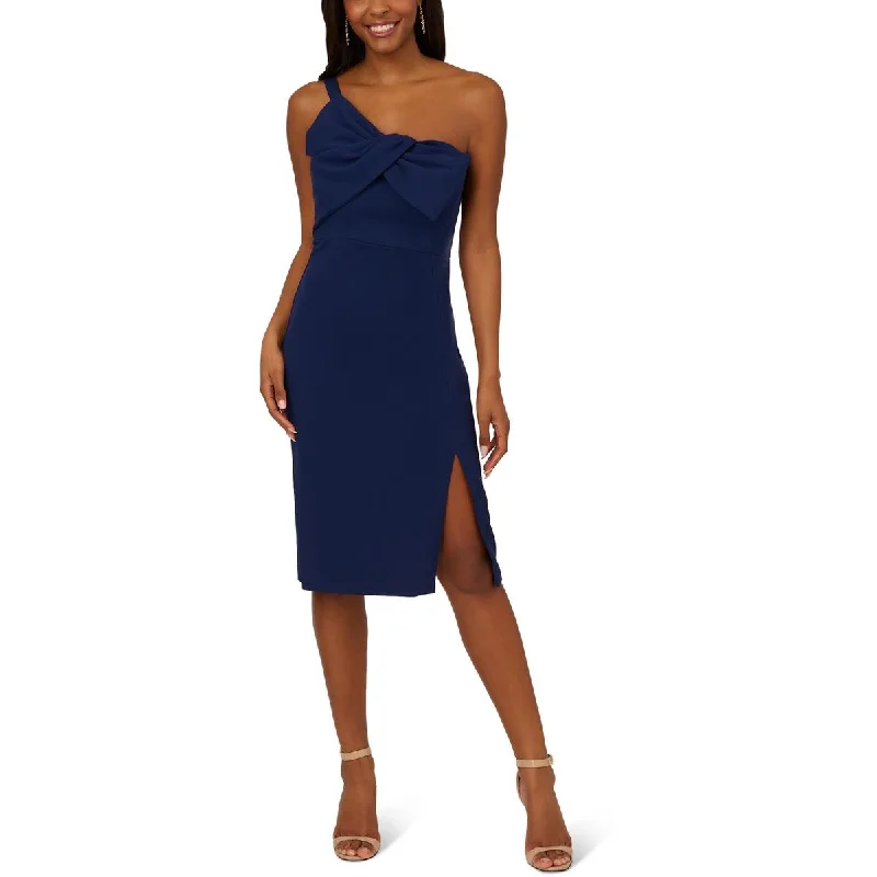 Long-sleeved Dresses for Coverage -Adrianna Papell Womens Crepe One Shoulder Cocktail And Party Dress