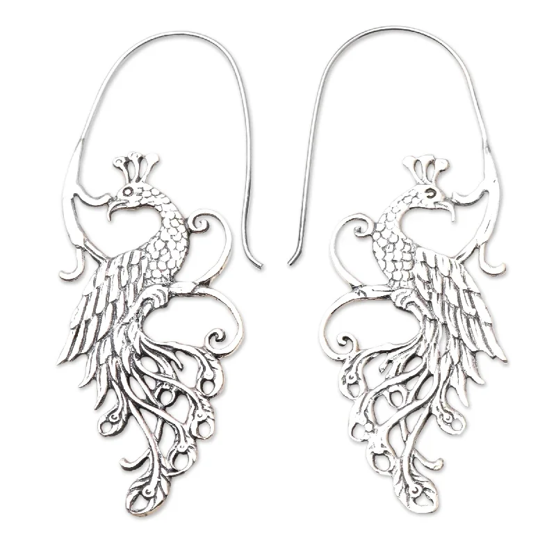 Drop Earrings for Fitness Activities -Novica Handmade Peacock Style Sterling Silver Drop Earrings