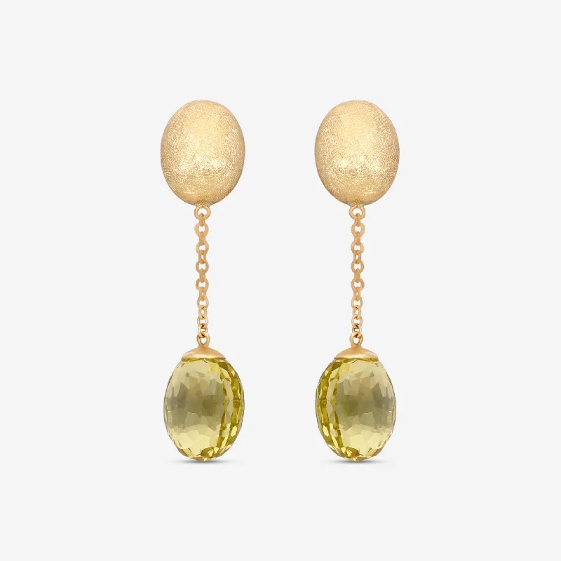 Punk Drop Earrings with Spikes -Nanis 18K Yellow Gold Green citrine, Smoky Topaz Stone Earrings ON3-559_Green