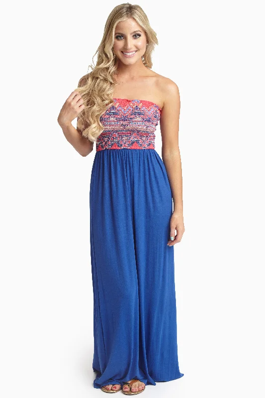 Mini Dresses for Youthful Look -Royal Fuchsia Printed Top Strapless Maxi Dress