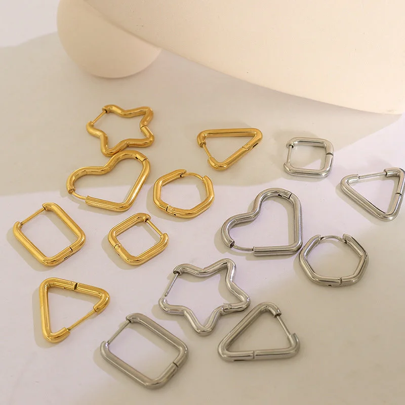 Drop Earrings for Concert Look -18K gold-plated Earrings Titanium Steel Hoop Geometric Huggie Fashion Jewelry