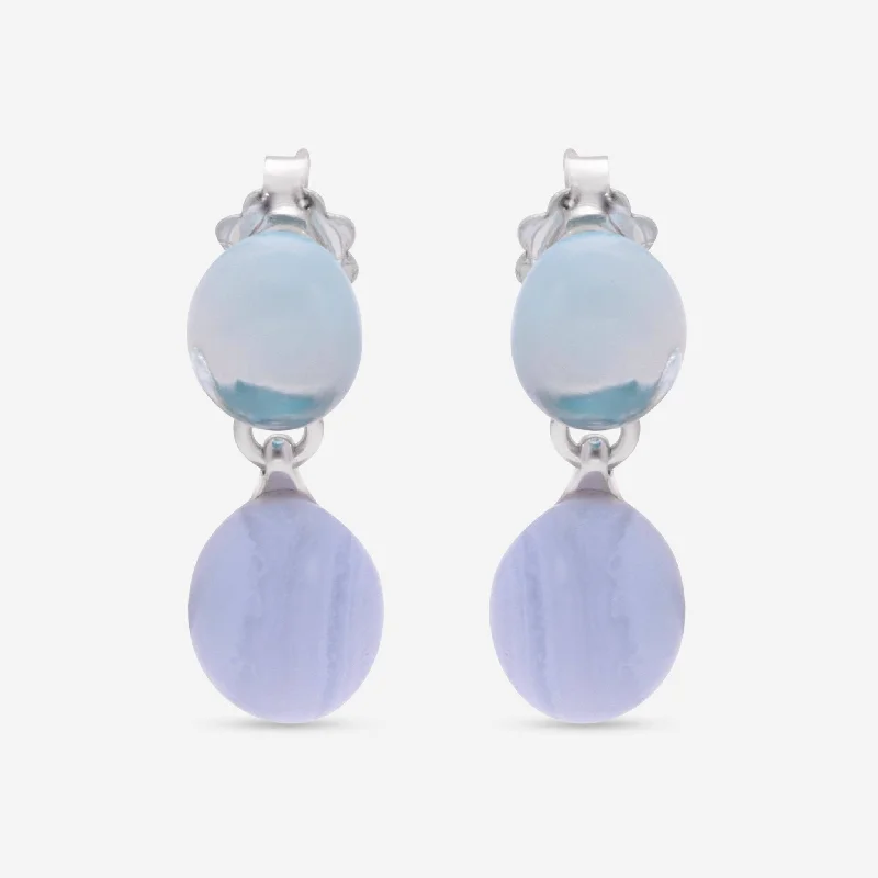 Drop Earrings for Anniversary -SuperOro Meteo 18K Yellow Gold White & Smoky Chalcedony Drop Earrings METEO/O701-P