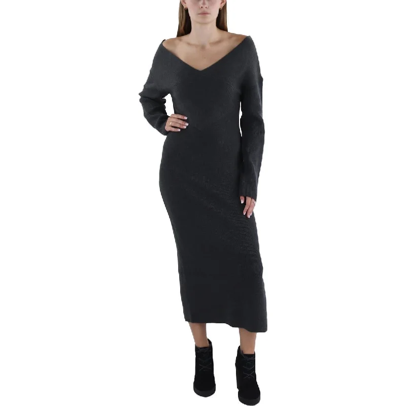 Gray Dresses for Subtle -French Connection Womens Ribbed Tea Length Sweaterdress