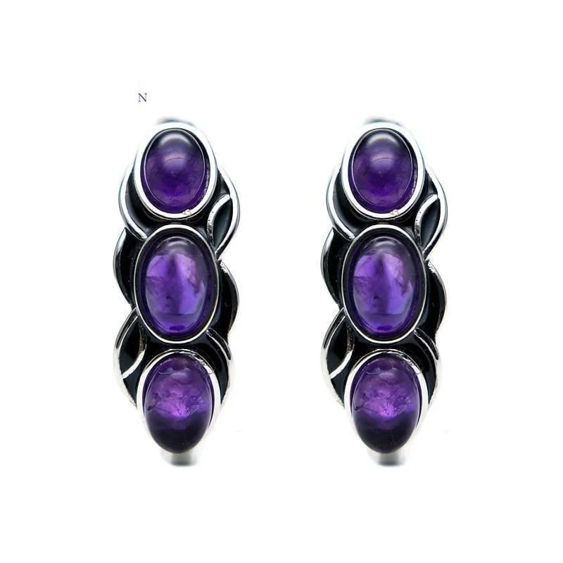 Drop Earrings for Office Wear -Vintage Style Natural Africa Amethyst Gemstone 925 Sterling Silver Earrings