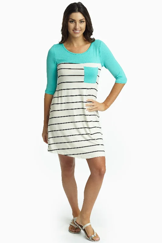 Tiered Dresses for Voluminous -Jade Colorblock Striped Bottom Dress