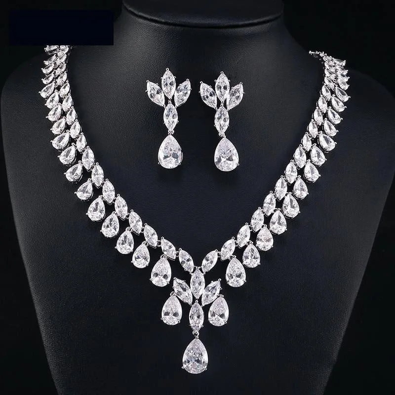 Square Drop Earrings for Modern -Cubic Zirconia Earrings And Necklace Jewelry Bridal Formal Jewelry Sets