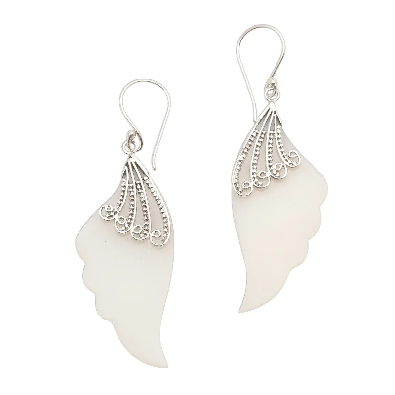 Drop Earrings for Christmas Party -Novica Handmade Celuk Wings Sterling Silver Dangle Earrings