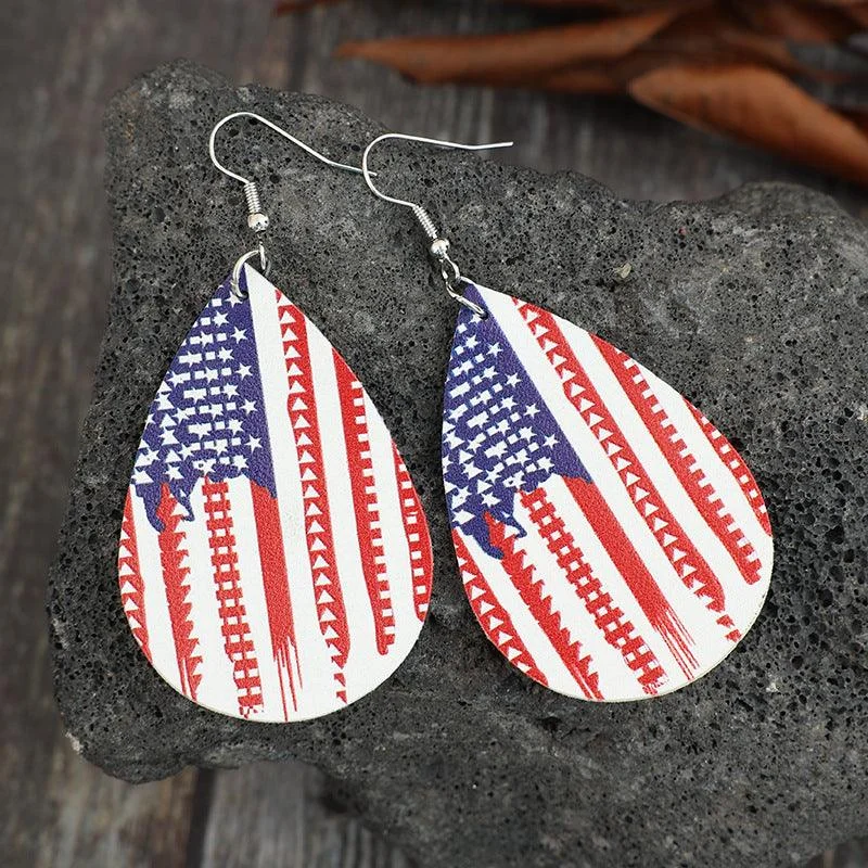 Drop Earrings for Formal Attire -Earrings US Flag PU Leather Teardrop Shape Drop Earrings