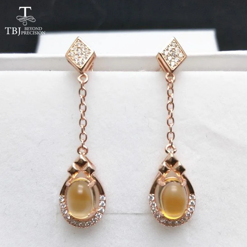 Geometric Drop Earrings for Trend -Elegant Natural Citrine Rose Color Gemstone Earrings