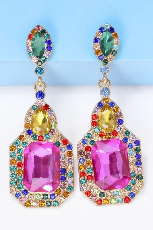 Bohemian Drop Earrings with Tassels -Dangle Earrings Alloy Rhinestone Square Colorful Women Fashion Jewelry